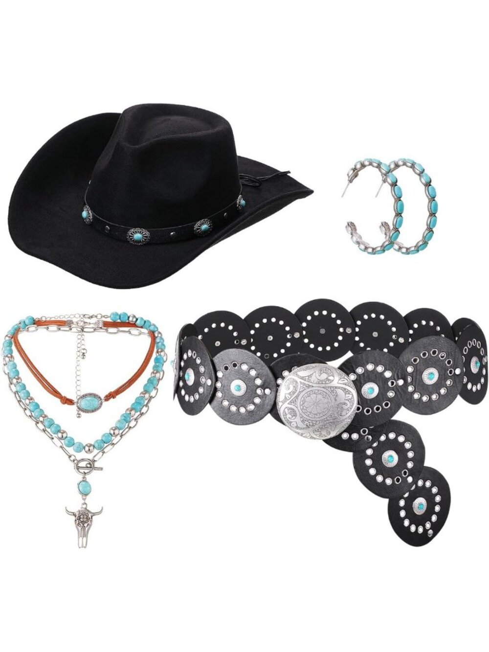 4 Pcs Western Cowgirl Accessories Set - Stylish Hat, Bandana & More
